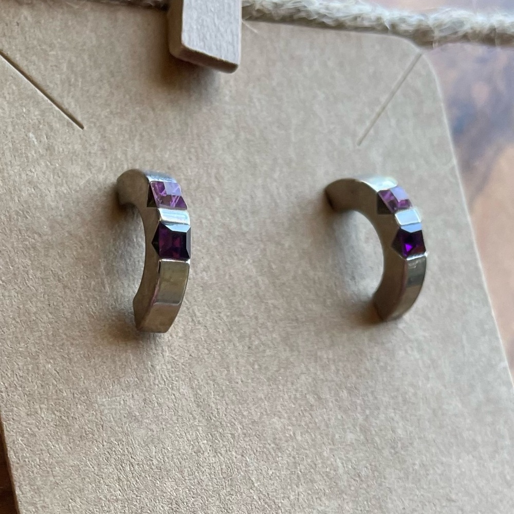Chic Silver and Purple Geometric Half Moon  Earrings